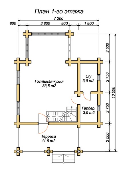 эскизный проект деревянный дом 90.6м из костромы 1-й этаж