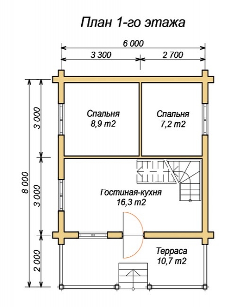 эскизный проект деревянный дом 76.7м из костромы 1-й этаж