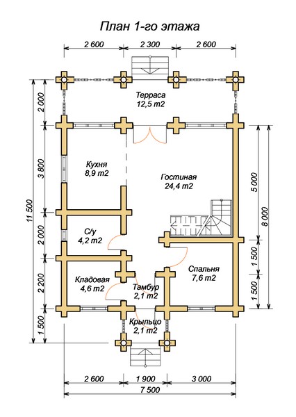эскизный проект деревянный дом 114.6м из костромы 1-й этаж