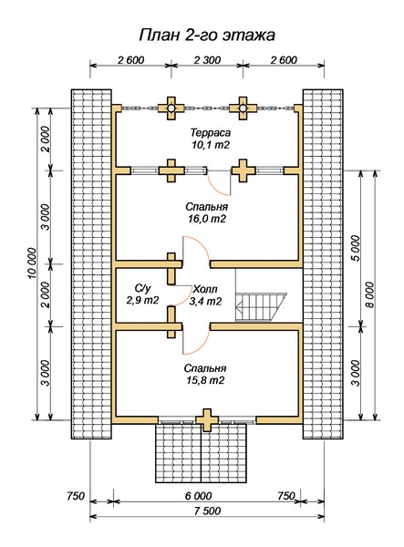 эскизный проект деревянный дом 114.6м из костромы 2-й этаж