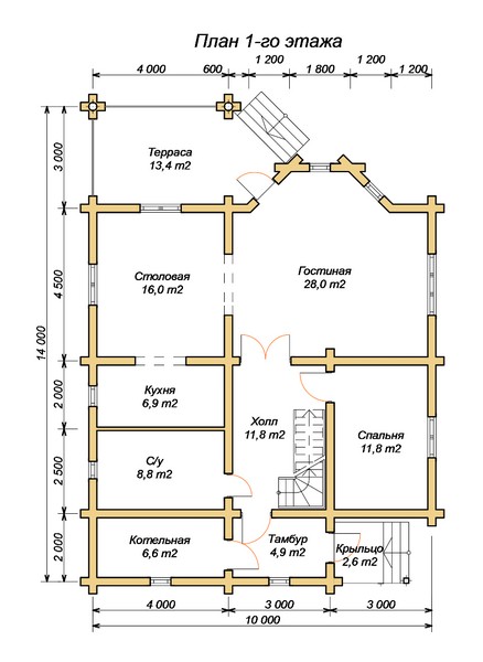 эскизный проект деревянный дом 172.5м из костромы 1-й этаж