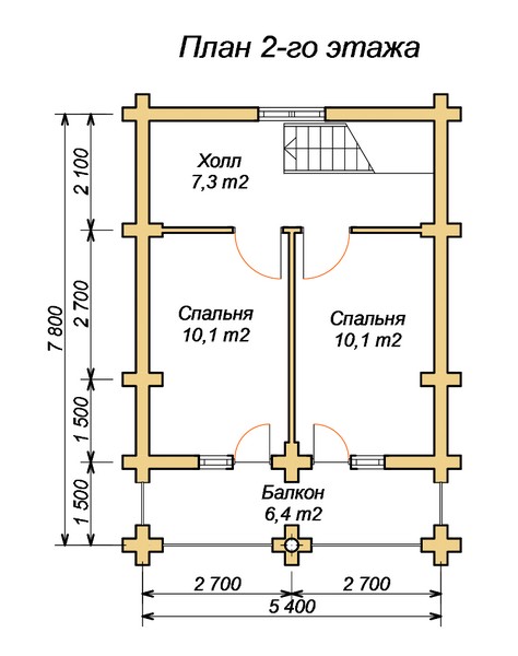 эскизный проект деревянный дом 68,8м из костромы 2-й этаж