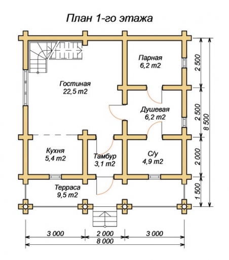эскизный проект деревянный дом 104.4м из костромы 1-й этаж