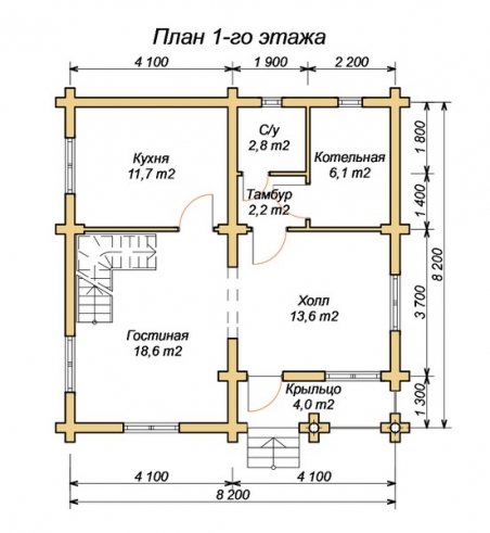 эскизный проект деревянный дом 115.1м из костромы 1-й этаж