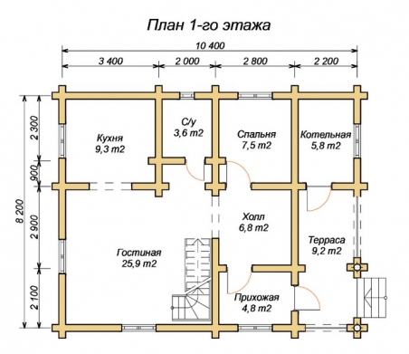 эскизный проект деревянный дом 117.4м из костромы 1-й этаж