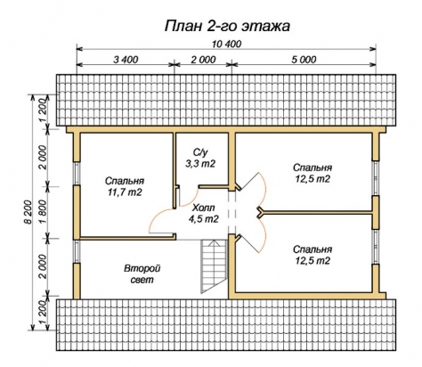 эскизный проект деревянный дом 117.4м из костромы 2-й этаж