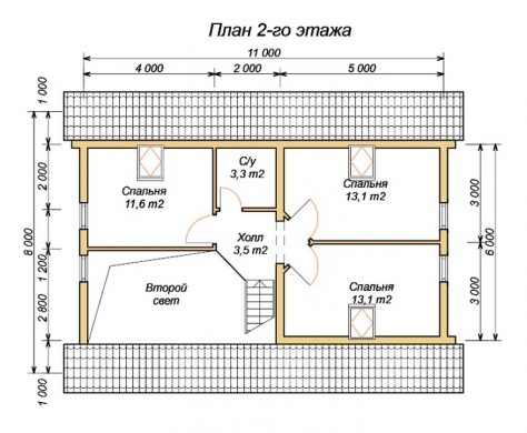 эскизный проект деревянный дом 121.2м из костромы 2-й этаж