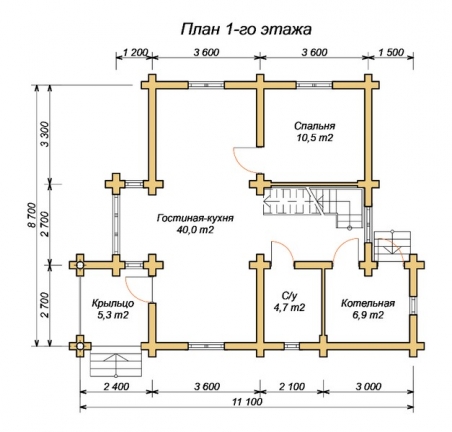 эскизный проект деревянный дом 121.5м из костромы 1-й этаж