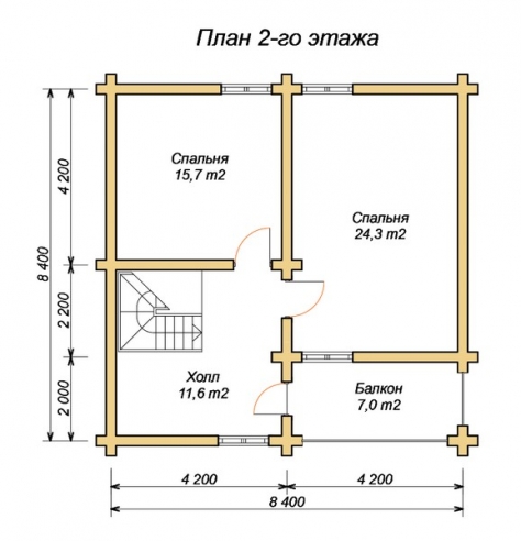 эскизный проект деревянный дом 127.7м из костромы 2-й этаж