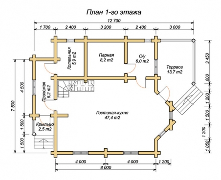 эскизный проект деревянный дом 151.7м из костромы 1-й этаж