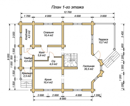 эскизный проект деревянный дом 152,8м из костромы 1-й этаж