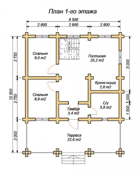 эскизный проект деревянный дом 153.6м из костромы 1-й этаж