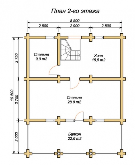 эскизный проект деревянный дом 153.6м из костромы 2-й этаж