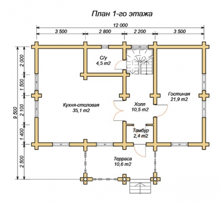 эскизный проект деревянный дом 166м из костромы 1-й этаж