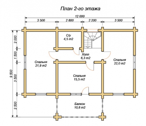 эскизный проект деревянный дом 166м из костромы 2-й этаж