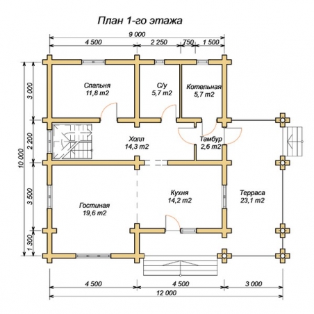 эскизный проект деревянный дом 171.1м из костромы 1-й этаж