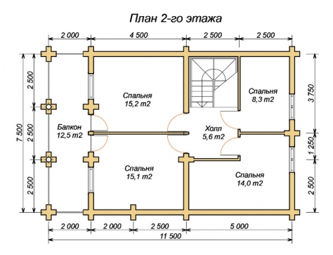 эскизный проект деревянный дом 174,8м из костромы 2-й этаж