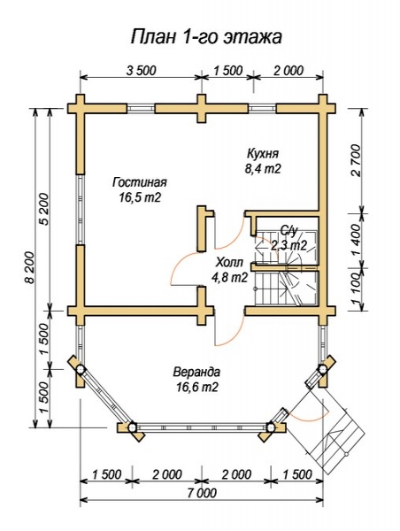 эскизный проект деревянный дом 76,8м из костромы 1-й этаж