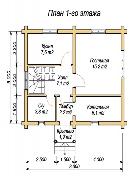 эскизный проект деревянный дом 68,8м из костромы 1-й этаж