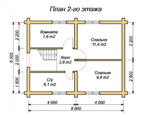 эскизный проект деревянный дом 68,8м из костромы 2-й этаж