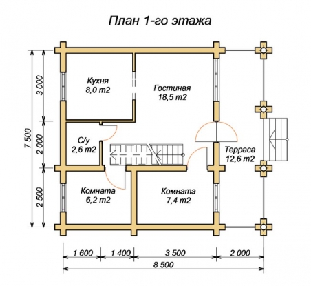 эскизный проект деревянный дом 92.5м из костромы 1-й этаж